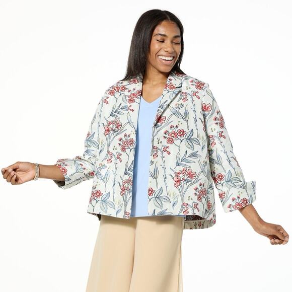 Marla Wynne Collection Jacquard Topper Jacket Periwinkle Floral Size Large - Picture 1 of 9